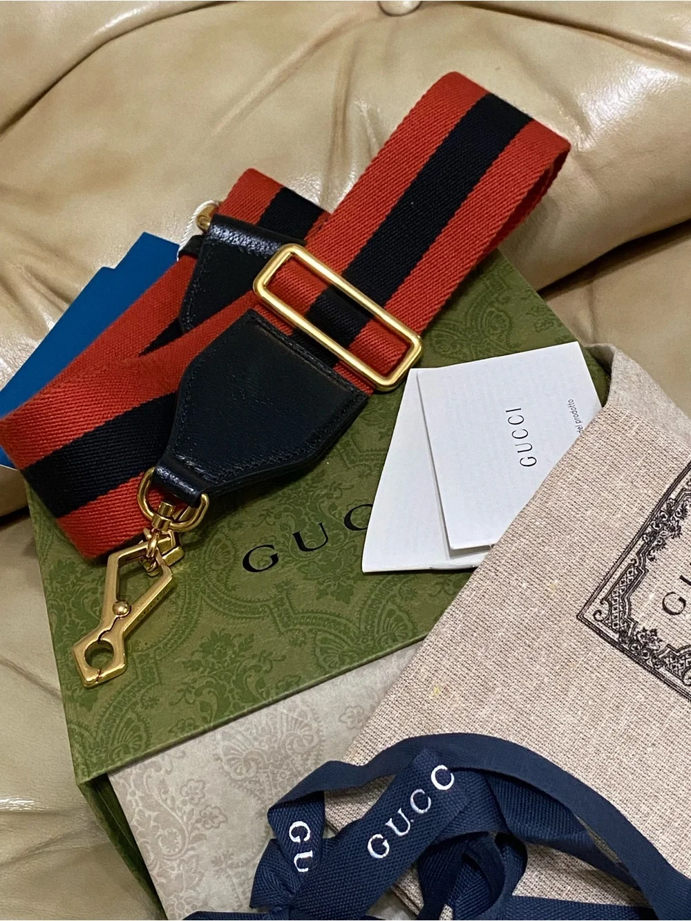 COA Gucci NEW Wide Web Replacement Bag Strap Navy/Red Wool Stripe Unisex